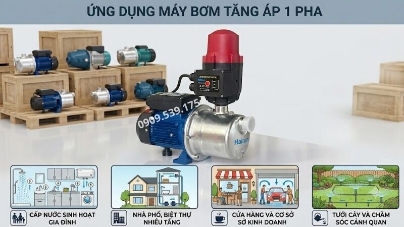 Ứng dụng của máy bơm nước tăng áp 1 pha.