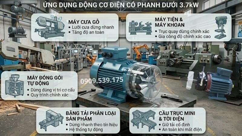 Ứng dụng động cơ điện có phanh dưới 3.7kW.