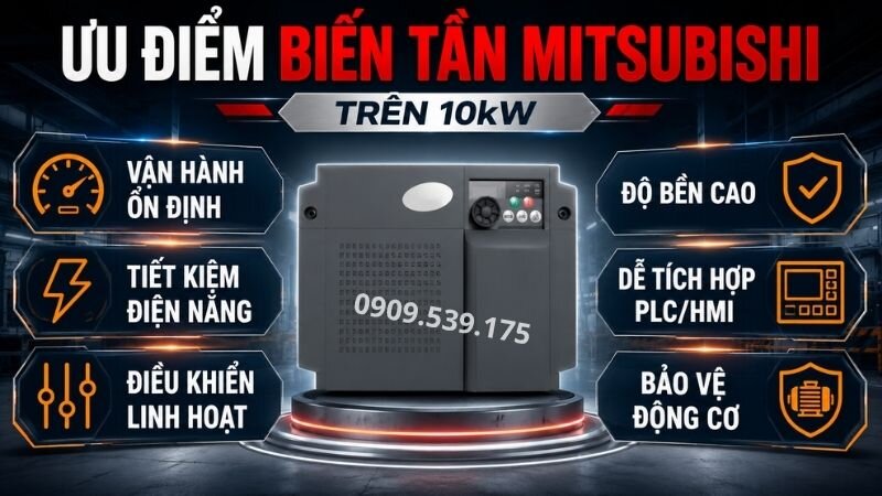 Ưu điểm của biến tần Mitsubishi trên 10kW.
