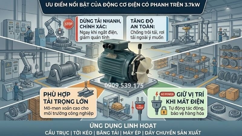Ưu điểm của động cơ điện có phanh trên 3.7kW.