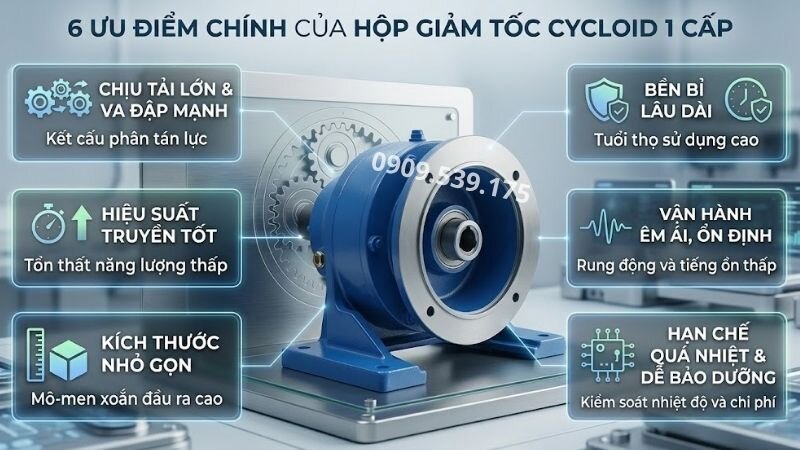Ưu điểm của hộp giảm tốc Cycloid 1 cấp.