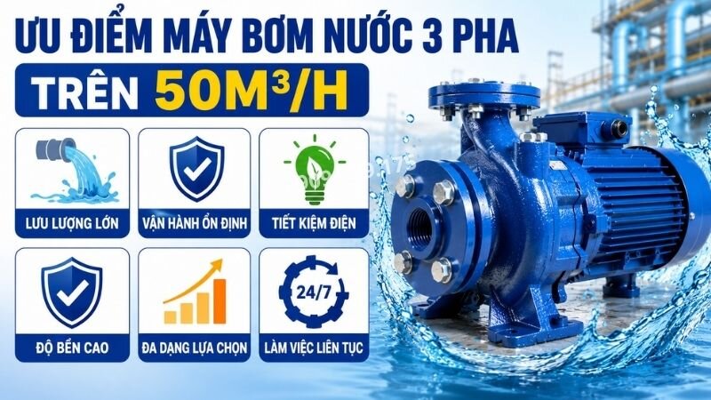 Ưu điểm của máy bơm nước 3 pha trên 50m3/h.