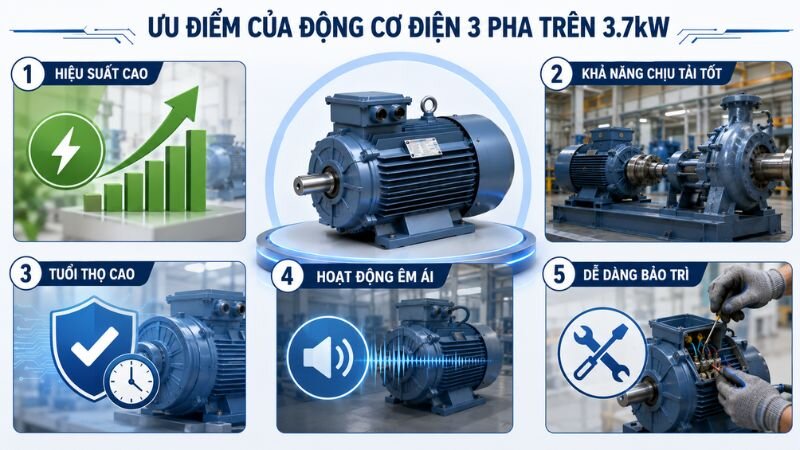 Ưu điểm động cơ điện 3 pha trên 3.7kW