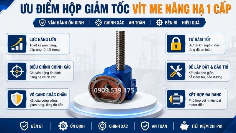 Ưu điểm hộp giảm tốc vít me nâng hạ 1 cấp.