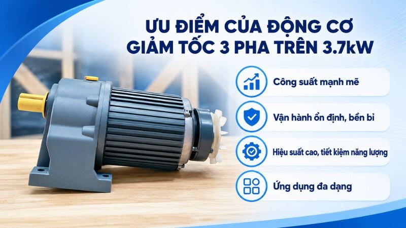 Ưu điểm motor giảm tốc 3 pha trên 3.7kW