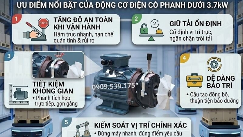 Ưu điểm nổi bật của động cơ điện có phanh dưới 3.7kW.