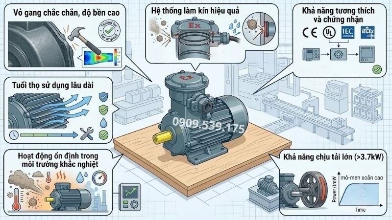 Ưu điểm nổi bật của động cơ phòng nổ trên 3.7kW.