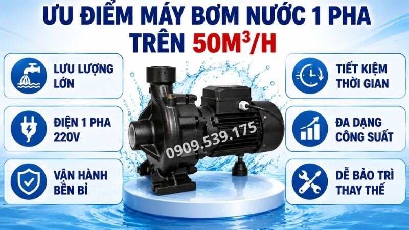 Ưu điểm nổi bật của máy bơm nước 1 pha trên 50m3/h.
