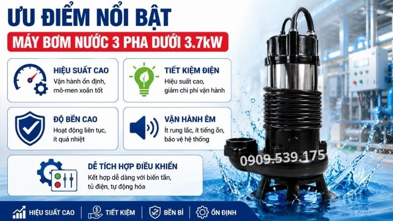 Ưu điểm nổi bật của máy bơm nước 3 pha dưới 3.7kW.