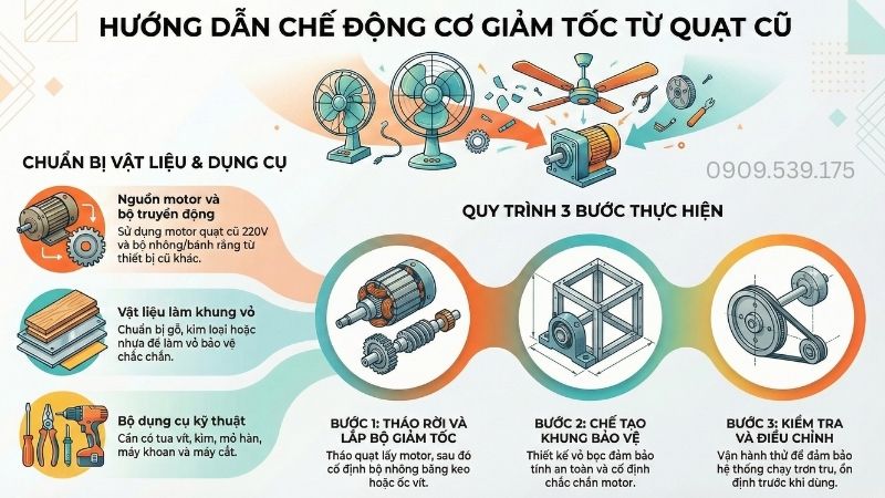 Cách làm động cơ giảm tốc từ quạt cũ.