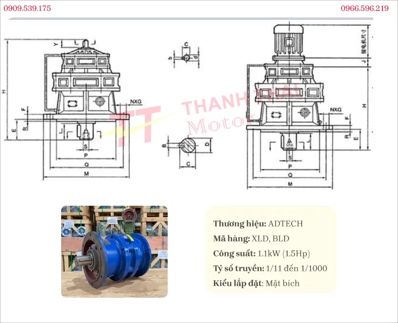 Specifications of the flange-mounted heavy duty cycloid gearbox 1.1kW 1.5Hp