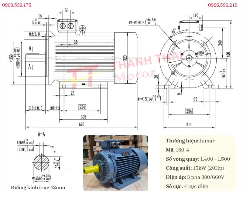 Thông số kỹ thuật và bản vẽ động cơ điện 3 pha 15kW 20Hp lắp hộp giảm tốc tải nặng vuông góc K 15kW 20Hp
