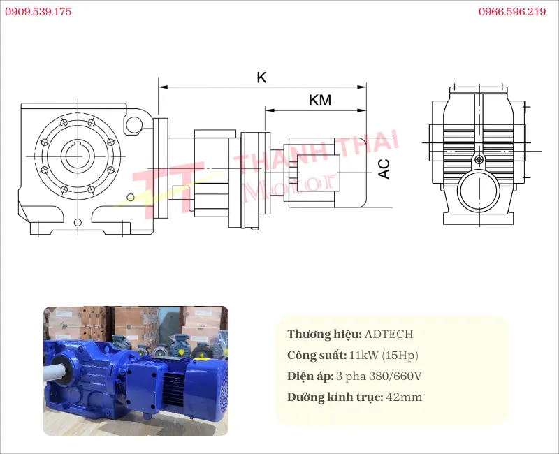 Thông số kỹ thuật và bản vẽ motor giảm tốc tải nặng trục vuông góc S 11kW 15Hp