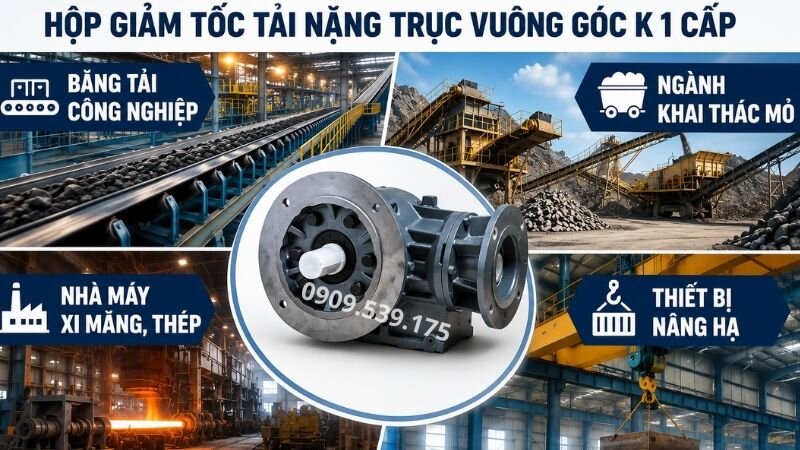 Ứng dụng của hộp giảm tốc tải nặng trục vuông góc K 1 cấp.
