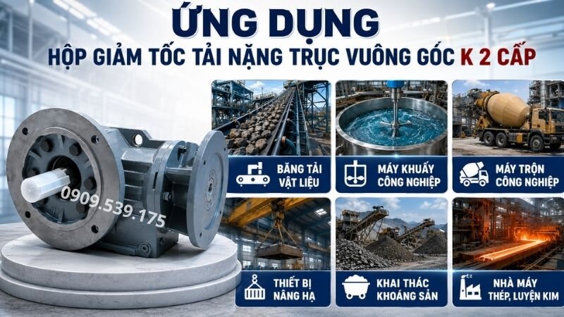 Ứng dụng của hộp giảm tốc tải nặng trục vuông góc K 2 cấp.
