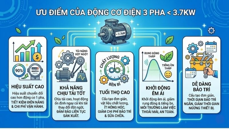 Ưu điểm động cơ điện 3 pha dưới 3.7kW