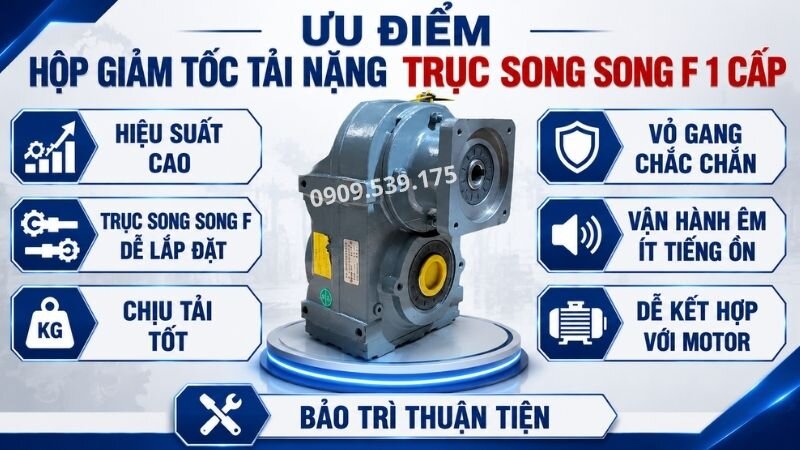 Ưu điểm hộp giảm tốc tải nặng trục song song F 1 cấp.