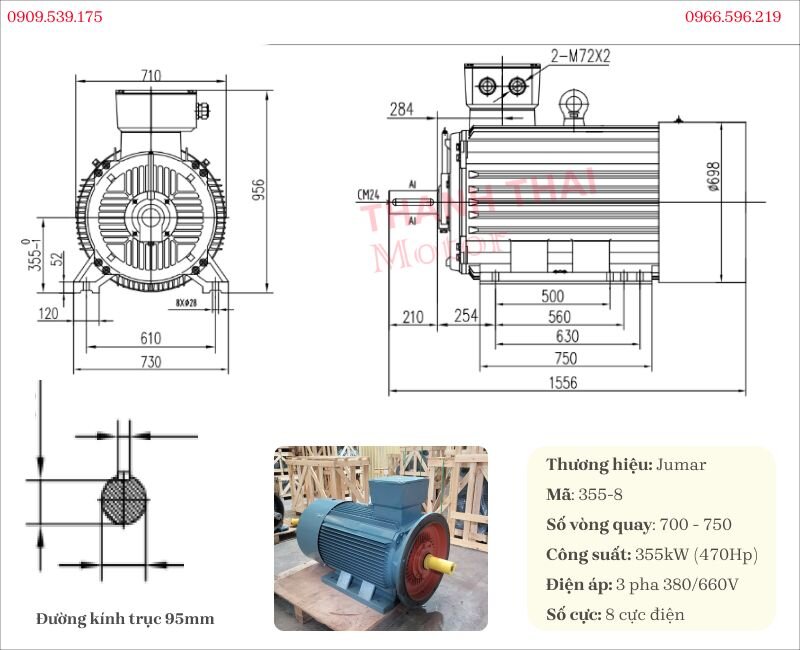 Bản vẽ và thông số kỹ thuật động cơ điện 3 pha 355kW 470Hp 8 cực