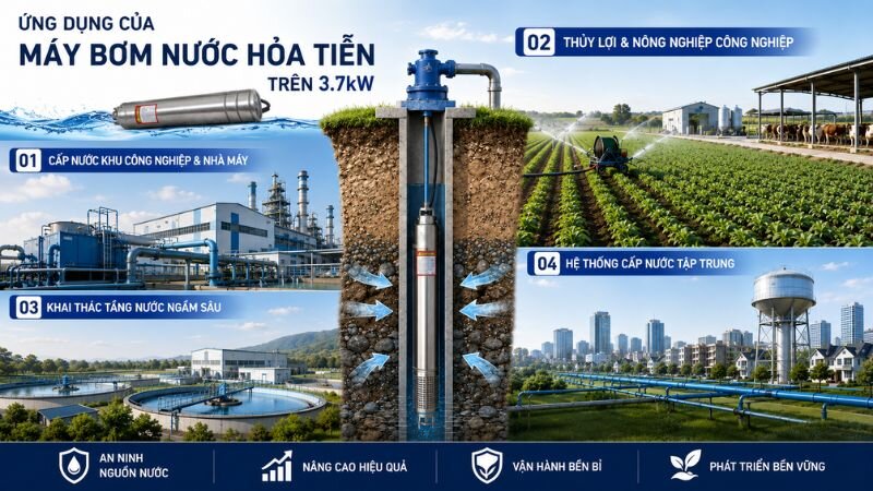 Ứng dụng máy bơm nước hỏa tiễn trên 3.7kW