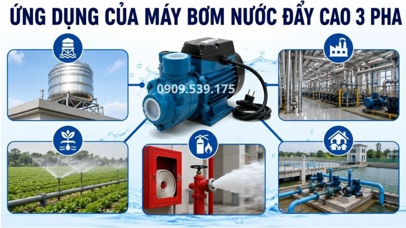 Ứng dụng của máy bơm nước đẩy cao 3 pha.