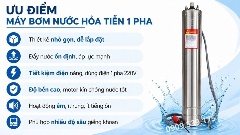 Ưu điểm của máy bơm nước hỏa tiễn 1 pha.