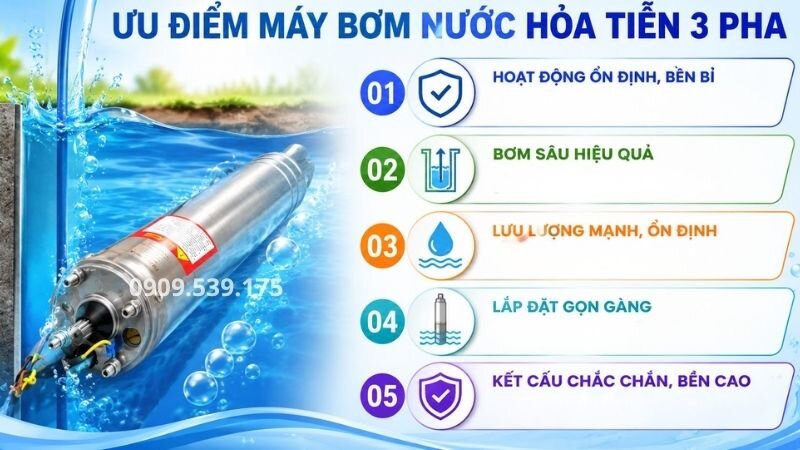 Ưu điểm của máy bơm nước hỏa tiễn 3 pha.