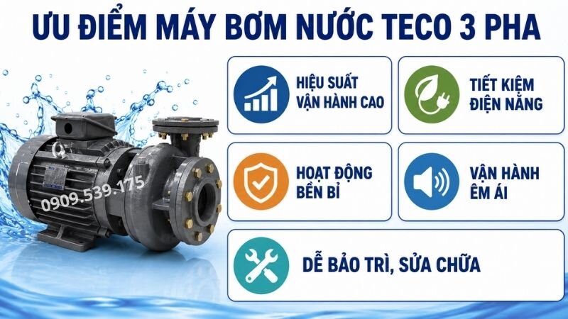 Ưu điểm của máy bơm nước Teco 3 pha.