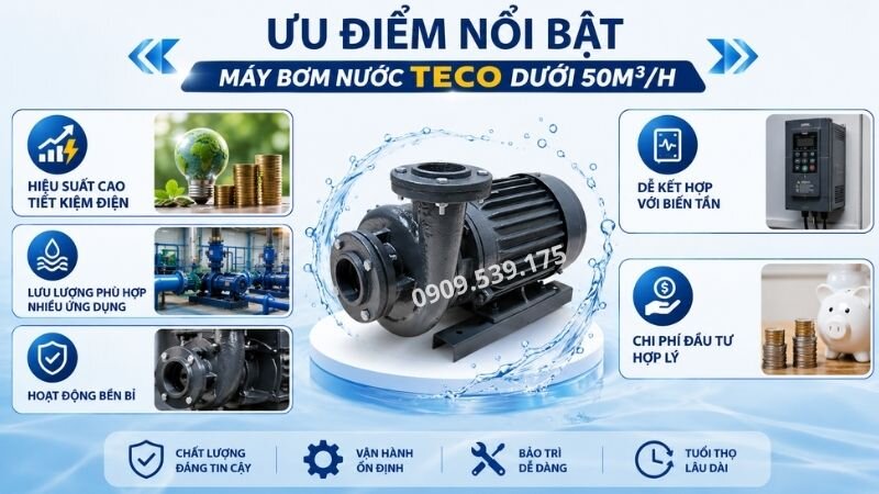 Ưu điểm của máy bơm nước Teco dưới 50m3/h.