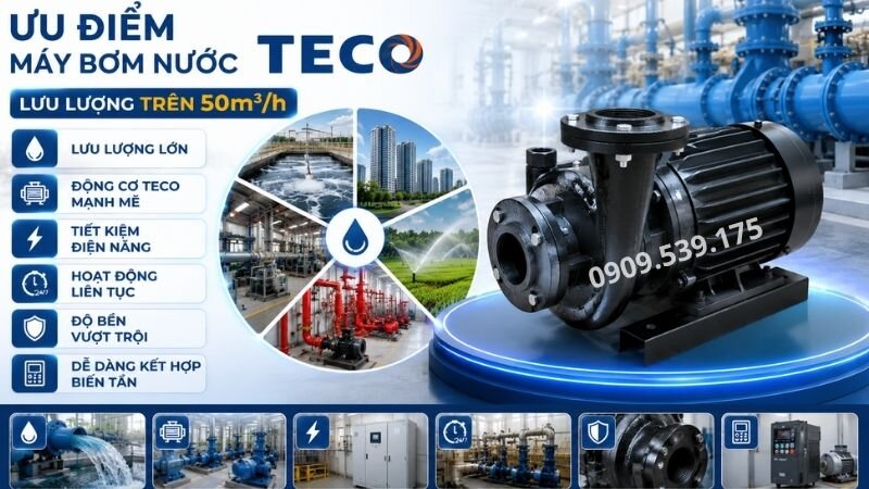 Ưu điểm của máy bơm nước Teco trên 50m3/h.
