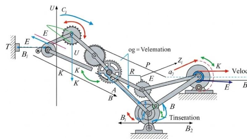 Minh họa sơ đồ động học thể hiện dạng chuyển động và liên kết giữa các bộ phận trong hệ thống truyền động cơ khí