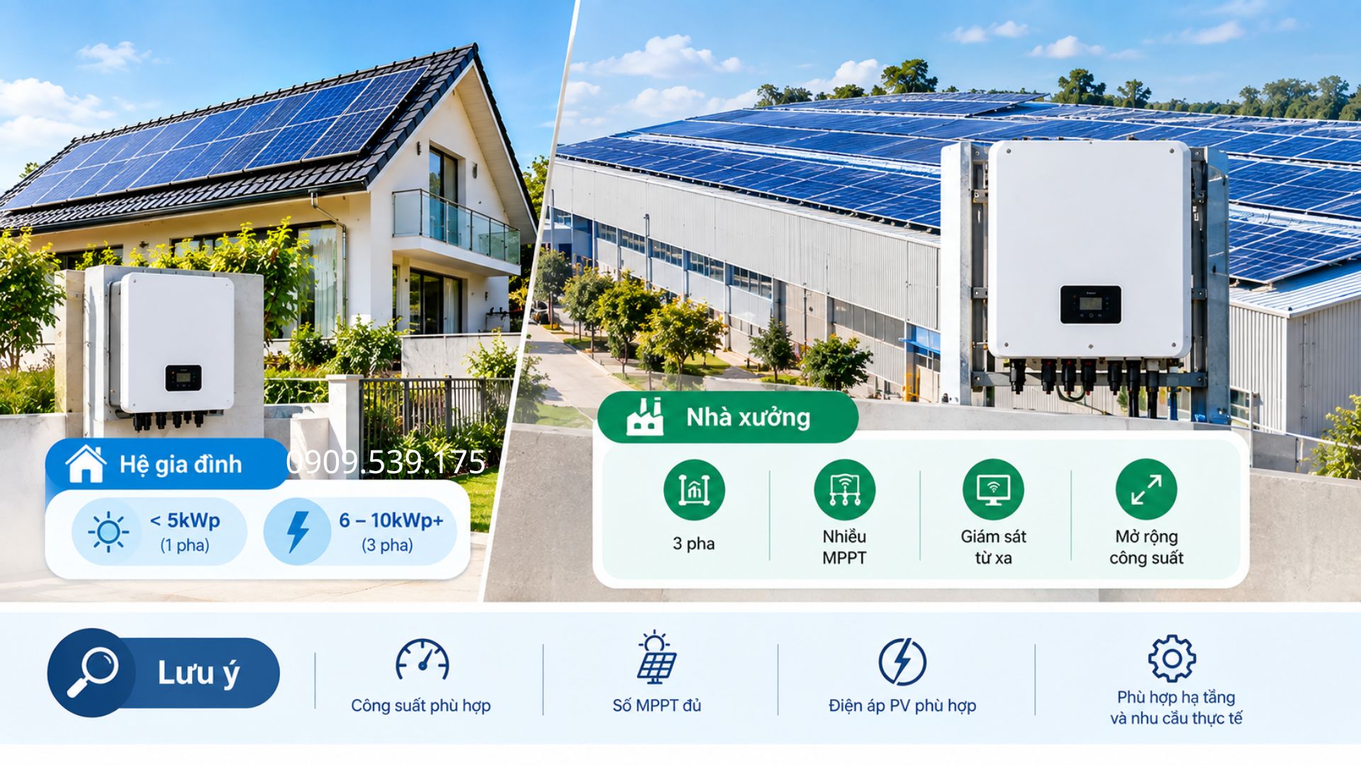 Ba cấu hình hệ thống điện mặt trời phổ biến gồm hòa lưới On-grid, độc lập Off-grid và hybrid