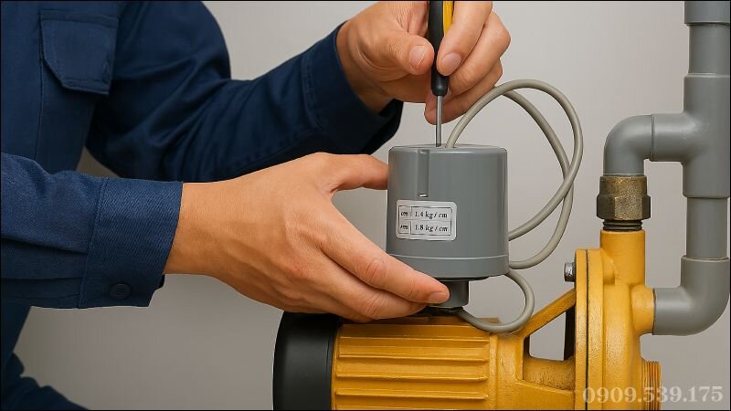 Kỹ thuật chỉnh áp lực rơ le máy bơm tăng áp bằng vít điều chỉnh