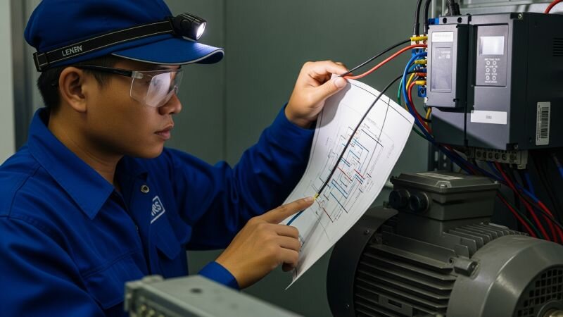 Kiểm tra sơ đồ đấu nối của biến tần trước khi cấp nguồn