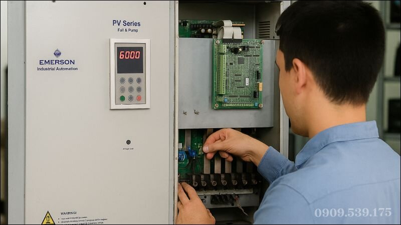 Kỹ thuật viên lắp đặt biến tần tuân thủ nguyên tắc an toàn điện và thi công