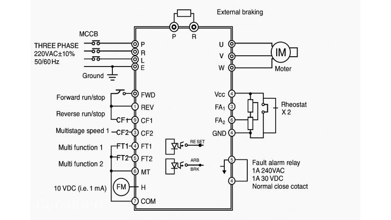 Sơ đồ đấu dây biến tần Adlee AS2 mạch động lực và điều khiển