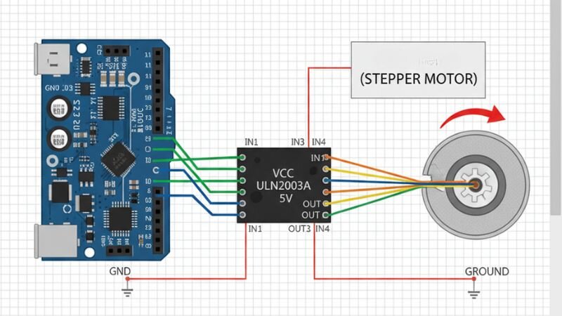 Đấu nối động cơ bước với Arduino và module trên Proteus