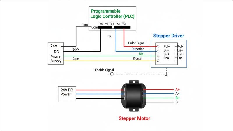 PLC đóng vai trò bộ não trong hệ thống điều khiển động cơ bước công nghiệp