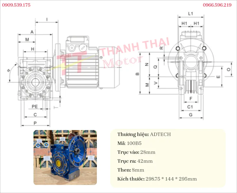 Bản vẽ và thông số kỹ thuật của hộp giảm tốc NMRV 110