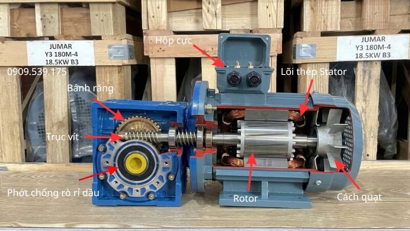Internal structure of NMRV 90 Gear Motor 2.2kW 3Hp