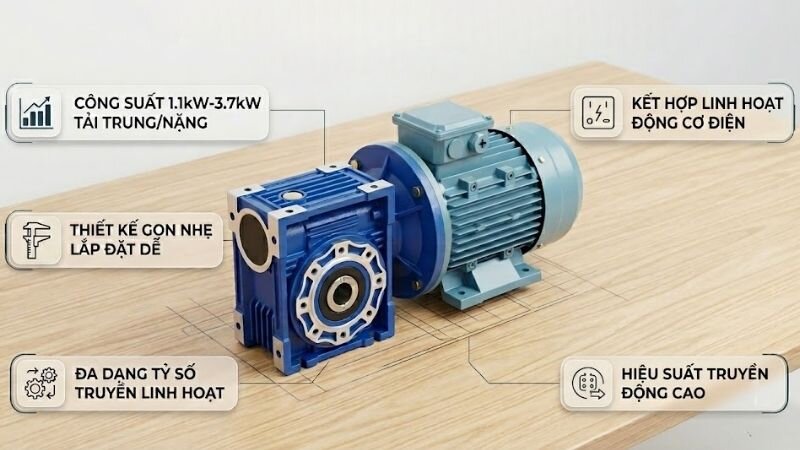 Đặc điểm của động cơ giảm tốc NMRV từ 1.1kW đến 3.7kW