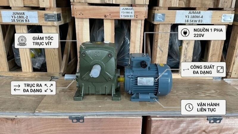 Đặc điểm động cơ giảm tốc trục vít bánh vít 1 pha