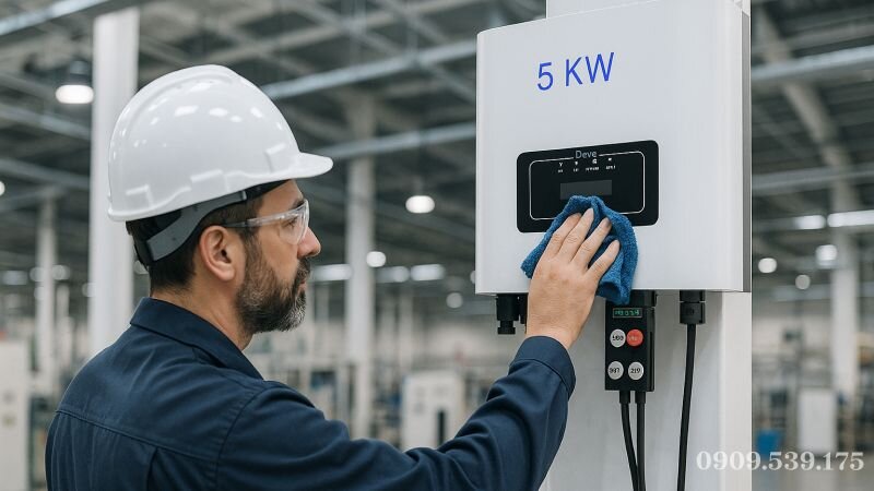 Kỹ thuật viên vệ sinh và kiểm tra định kỳ biến tần Deye 5kW