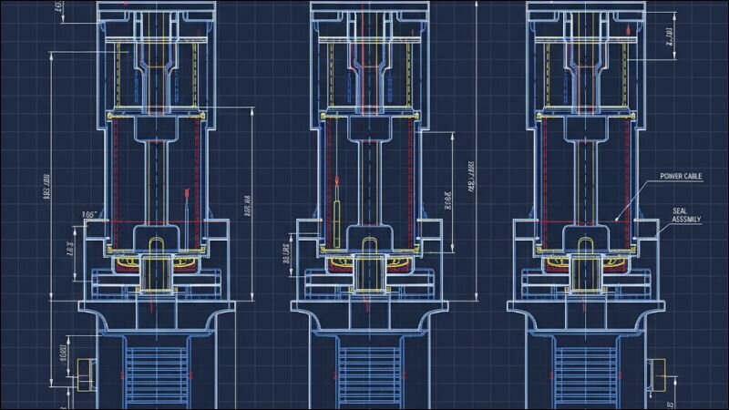 Bản vẽ CAD máy bơm chìm đóng vai trò như bản đồ kỹ thuật