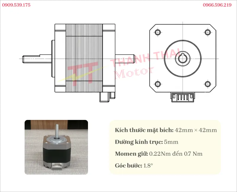 Drawing and technical specifications of the Size 42 Stepper Motor