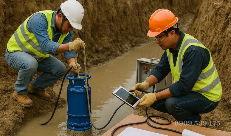 Lắp đặt máy bơm chìm hố móng đúng kỹ thuật
