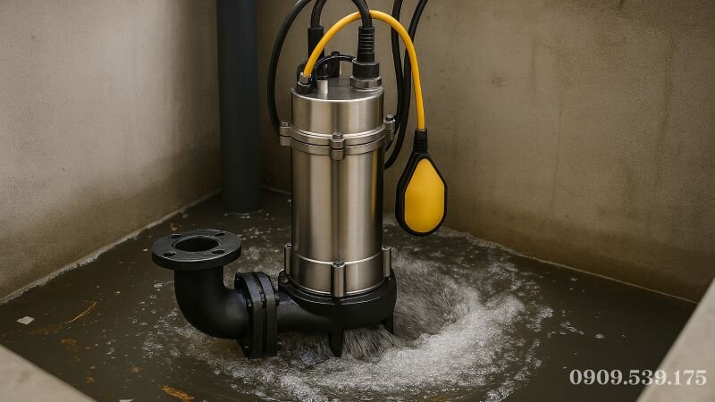 Máy bơm chìm nước thải tự động có phao, tự hoạt động khi nước đầy và tự tắt khi cạn