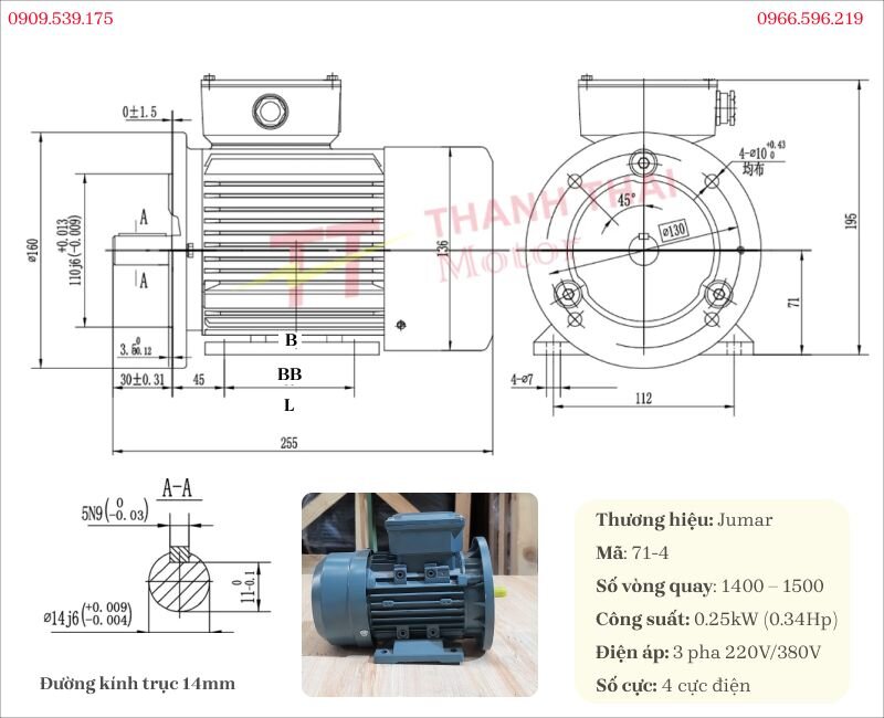 Technical specifications and drawing of 3-phase electric motor 0.25kW 0.37Hp coupled with WPDS 60 gearbox