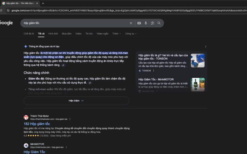 Top #1 hộp giảm tốc trên google search khi tìm bằng máy tính