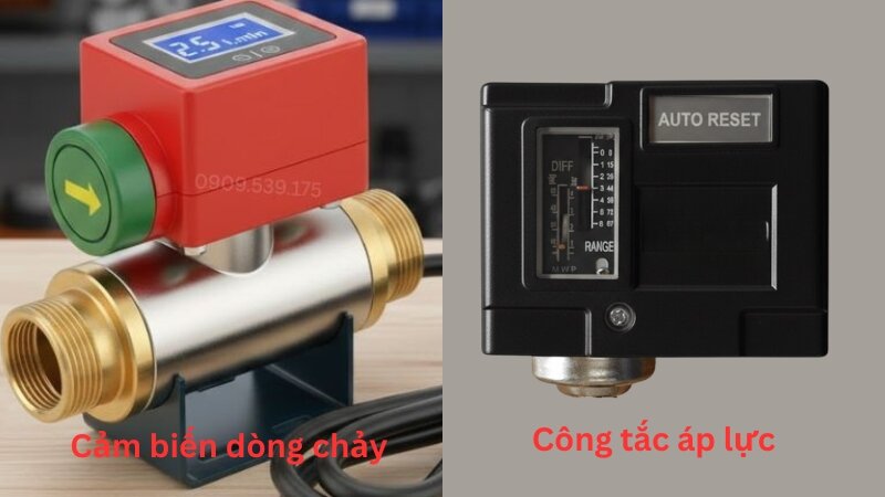 Cảm biến dòng chảy và công tắc áp lực.