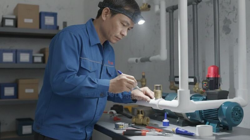 Xác định vị trí lắp đặt van 1 chiều cho máy bơm tăng áp.